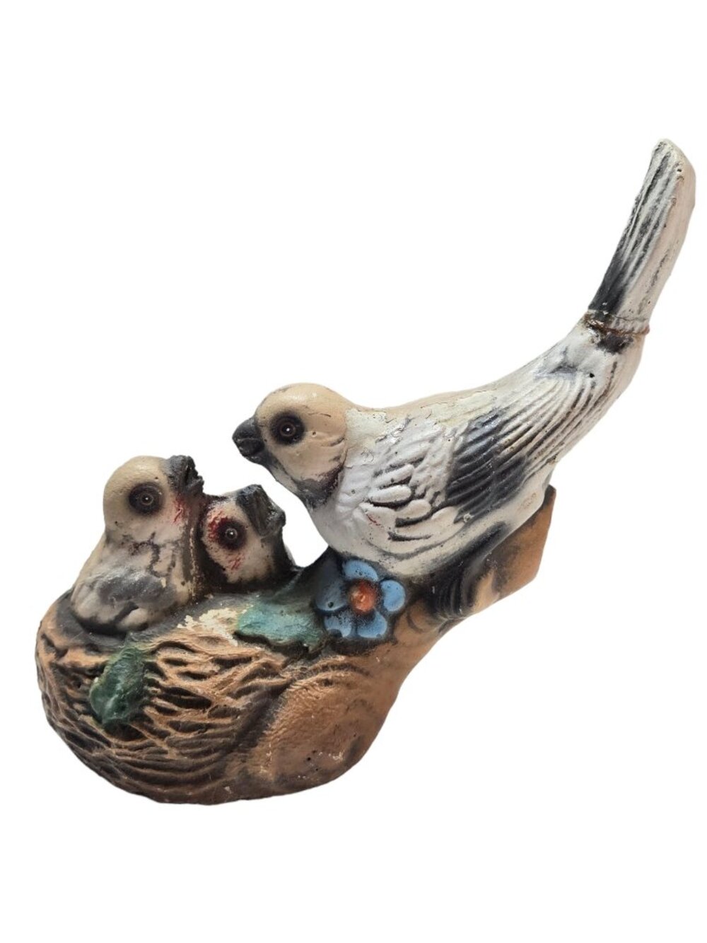 Bird Nest Cement Sculpture Yard Folk Art Vintage Statue READ Shabby Cozy Cottage